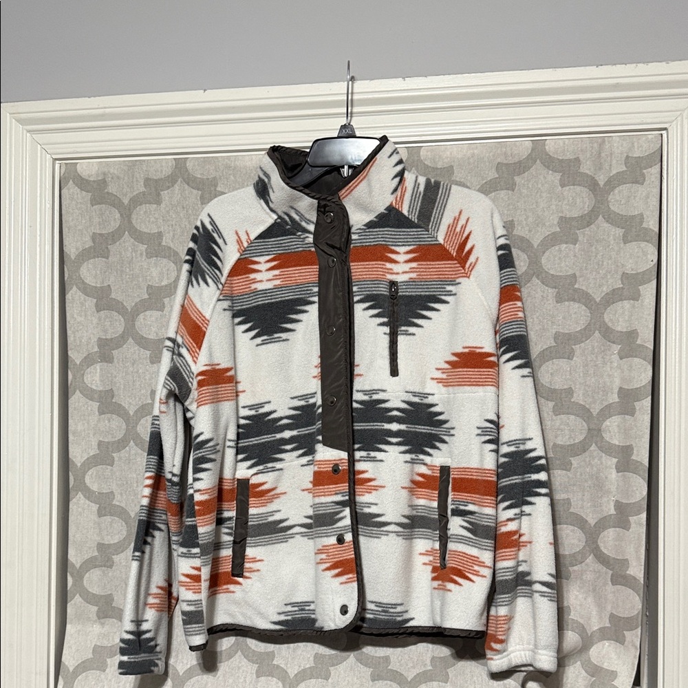 Stylish Women's Patterned Teddy Jacket - Cream, Orange, Gray